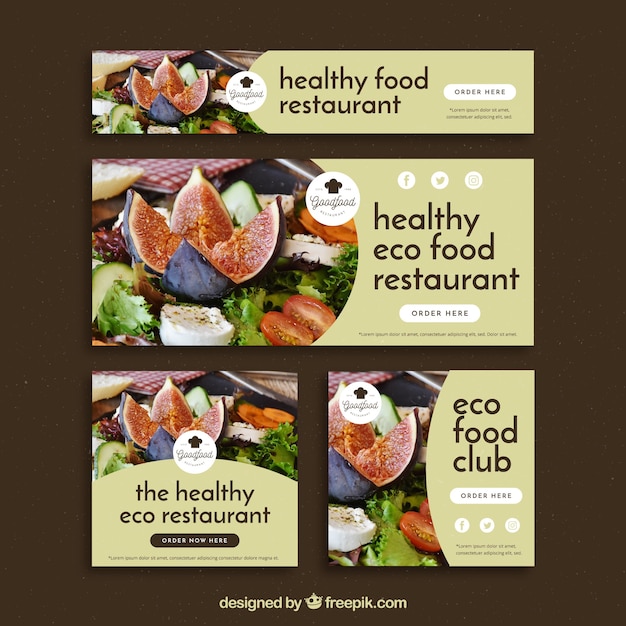 Set of restaurant banners with photo