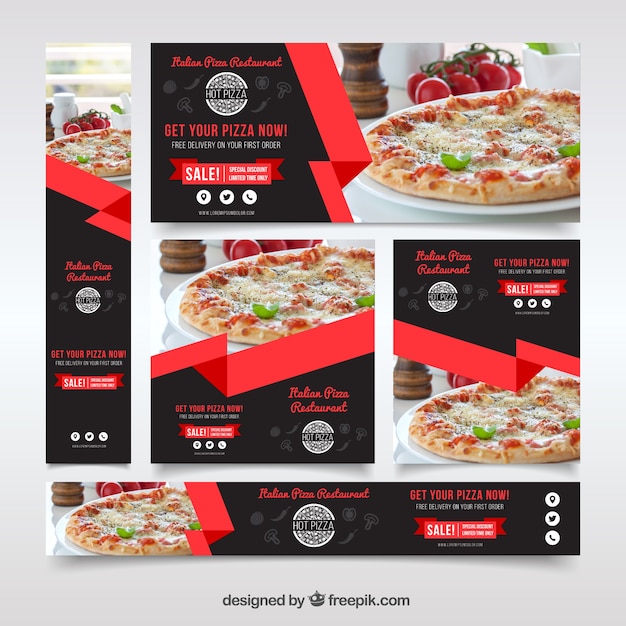 Free Vector set of restaurant banners with photo