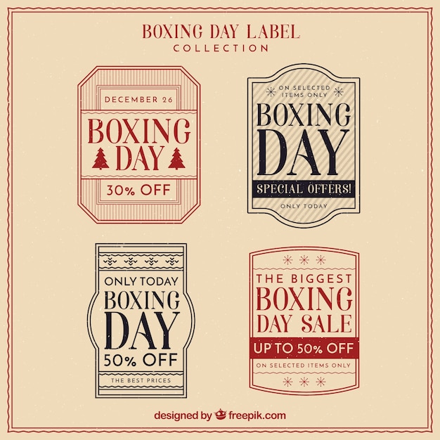 Free Vector set of retro boxing day stickers