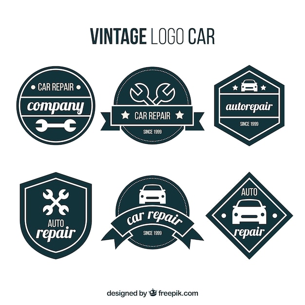 Free Vector set of retro car logos with geometric forms