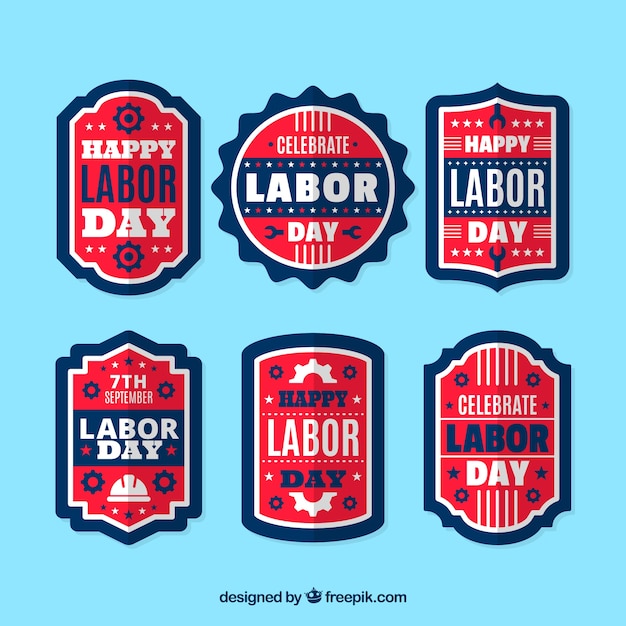 Free Vector set of retro decorative labor day stickers