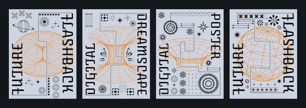 Free Vector set of retro futuristic flyers