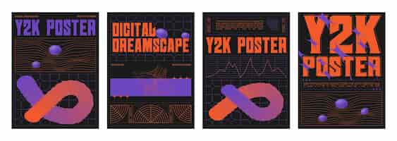 Free vector set of retro futuristic vibe banners