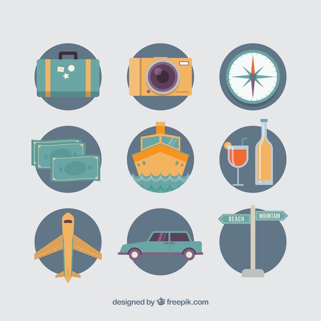 Free Vector set of retro travel elements