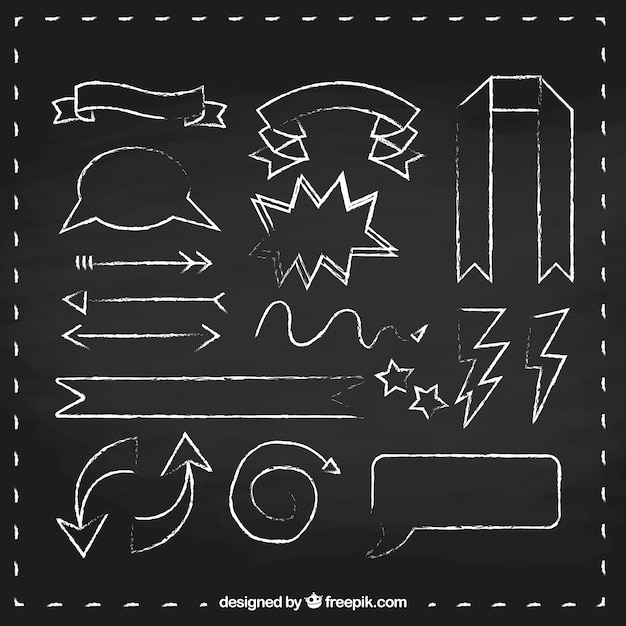 Free Vector set of ribbons, frames and arrows in blackboard style