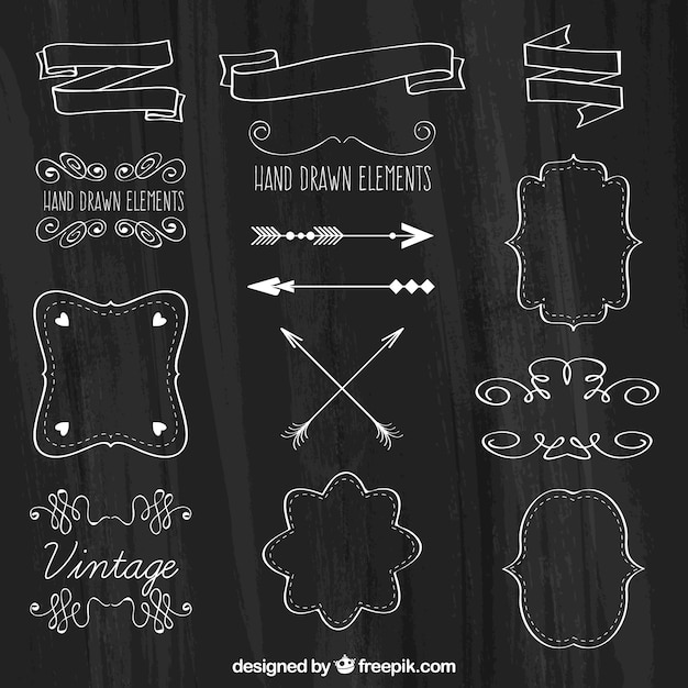 Free Vector set of ribbons, frames and arrows in blackboard style