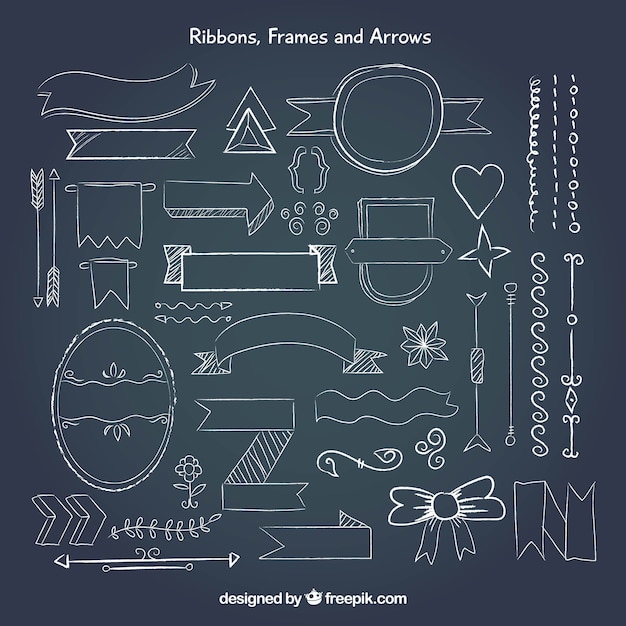 Free Vector set of ribbons, frames and arrows in blackboard style