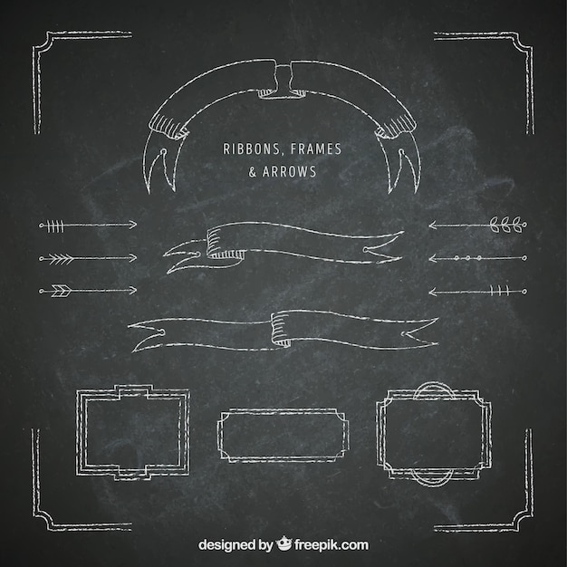 Free Vector set of ribbons, frames and arrows in blackboard style