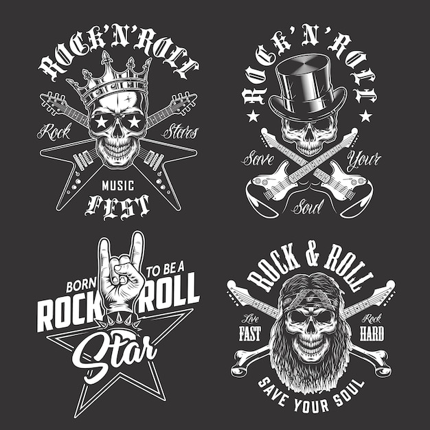 Set of rock and roll emblems