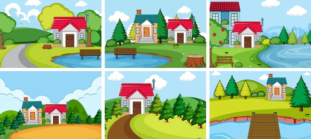 Free Vector set rural village house