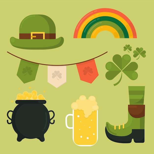 Free vector set of saint patricks day items flat vector illustration