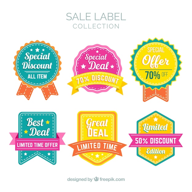 Set of sale labels with colorful shapes