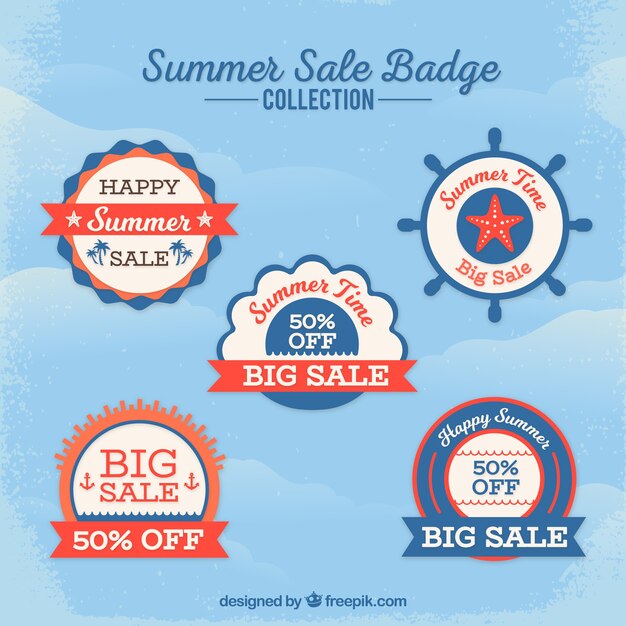 Set of sale summer badges with holiday elements