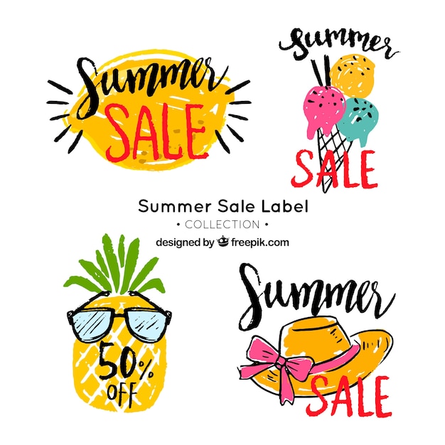 Free Vector set of sale summer labels with holiday elements