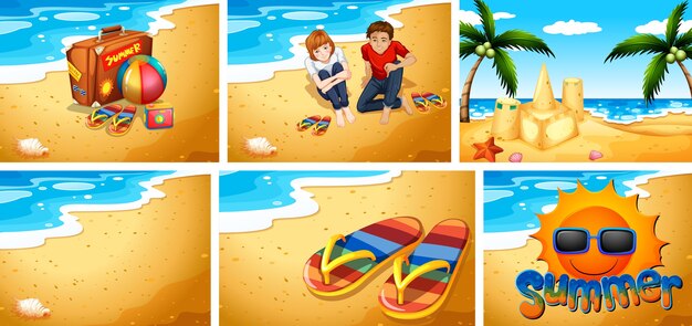 Set of sandy beach background