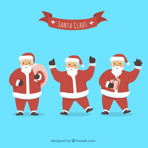 Free Vector set of santa claus with different poses