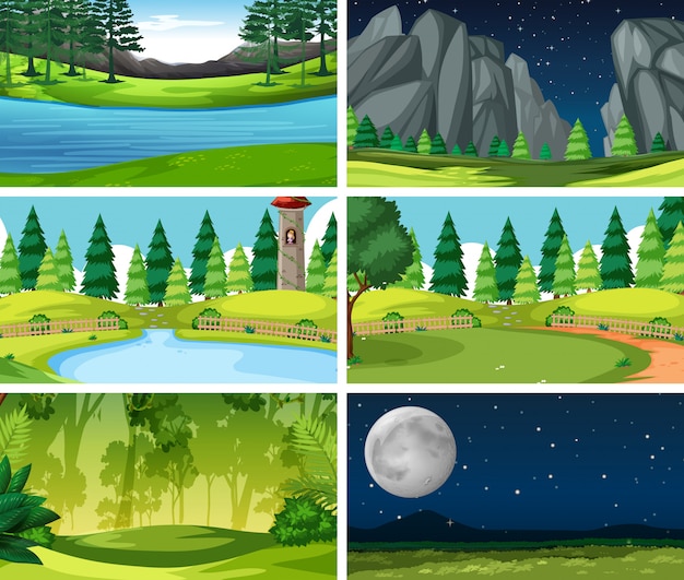 Set of scenes background in nature setting