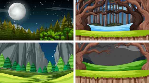 Free Vector set of scenes in nature setting