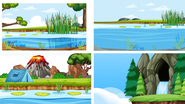 Free Vector set of scenes in nature setting