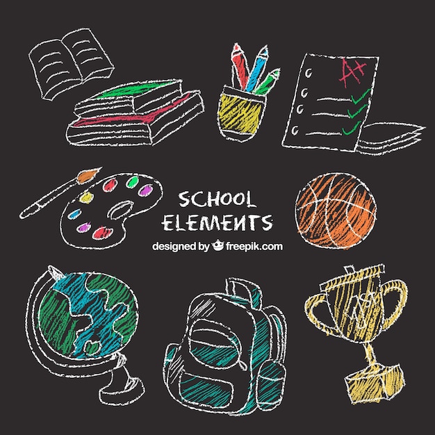 Set of school elements in chalkboard style