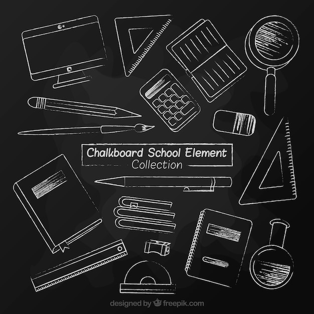 Set of school elements on chalkboard