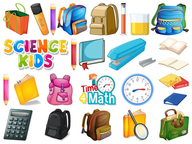 Set of school objects