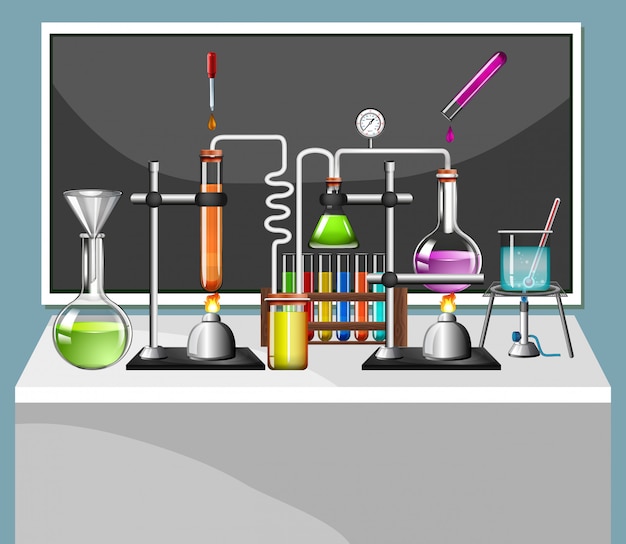 Set of science equipments in school lab