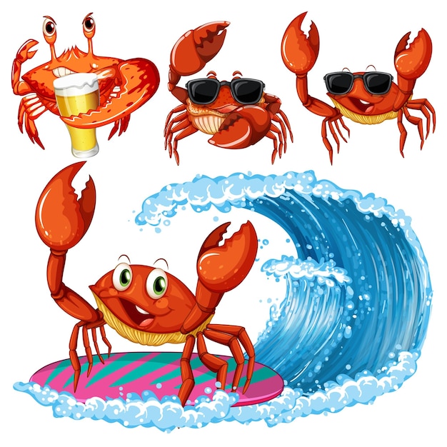 Set of sea creatures cartoon character in summer