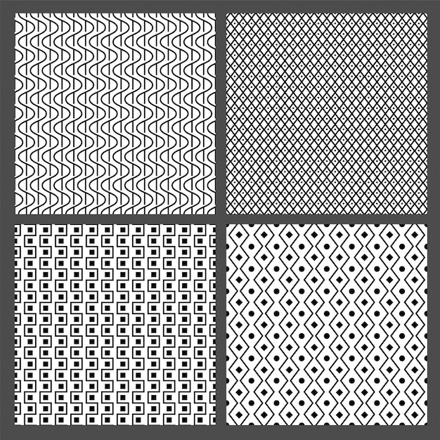  Set of seamless abstract patterns or textures in black and white. 