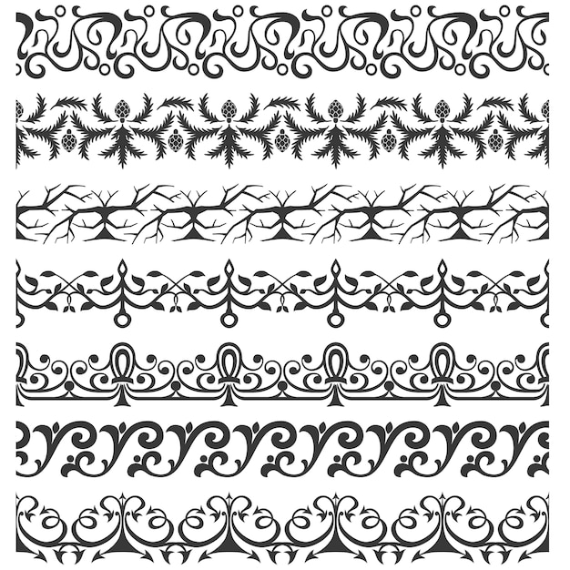 Set of seamless ornate brushes