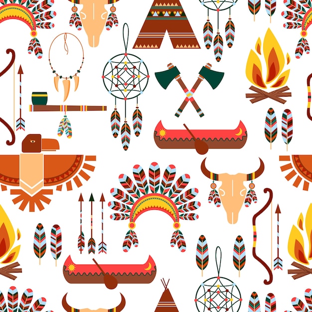 Free vector set of seamless pattern american tribal native symbols used in different graphic designs