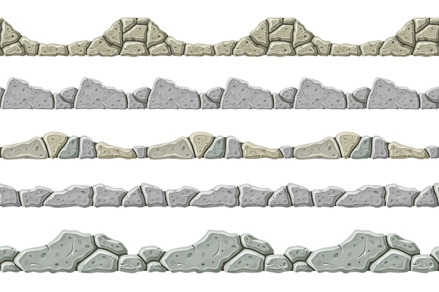 Free Vector set of seamless pattern old gray stone border.