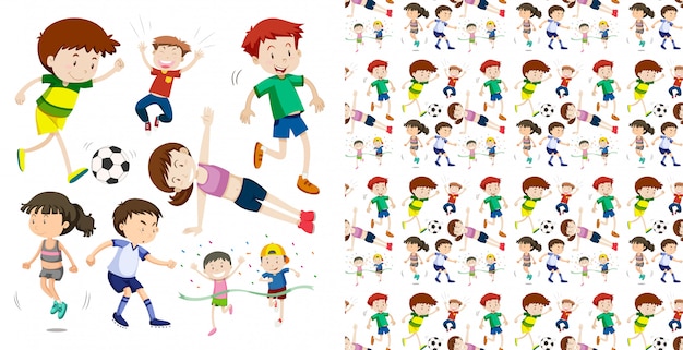 Free Vector set of seamless sportive children isolated objects theme 