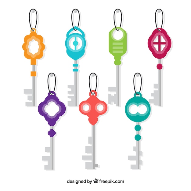 Free Vector set of seven colorful keys