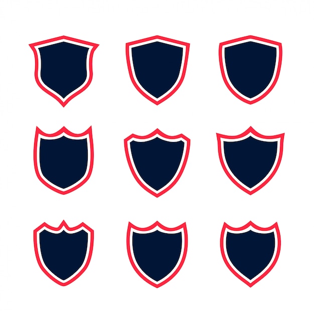 Set of shield icons with red contour