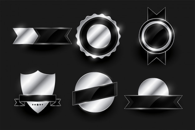 Free Vector set of shiny silver labels and badges