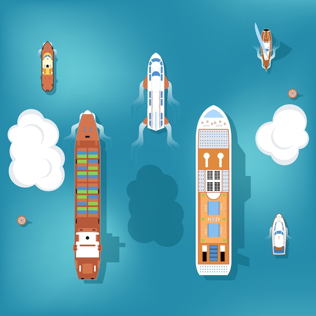 Free vector set of ships. top view.