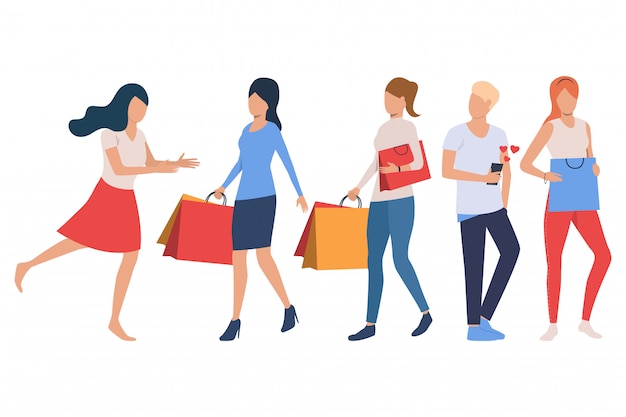 Free vector set of shoppers. women holding shopping bags