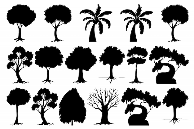 Free Vector set of silhouette tree