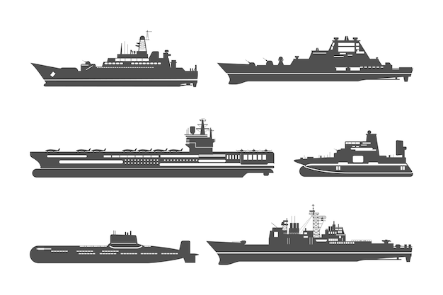 Free Vector set of silhouettes of naval ships