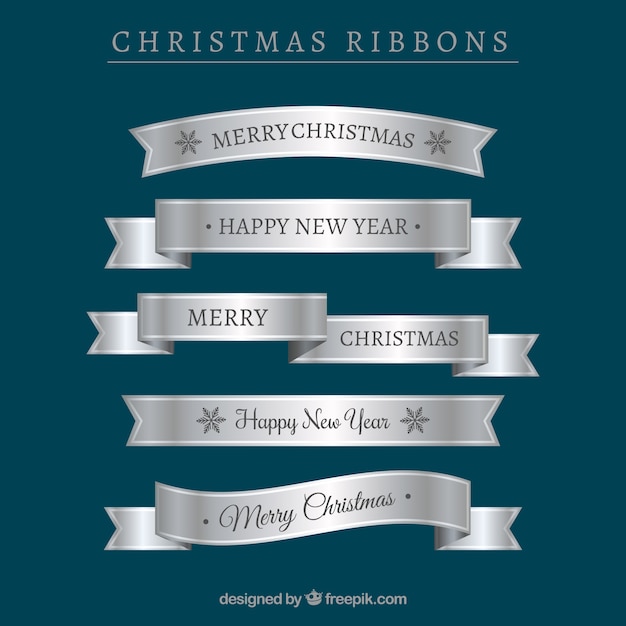 Free Vector set of silver christmas ribbons 