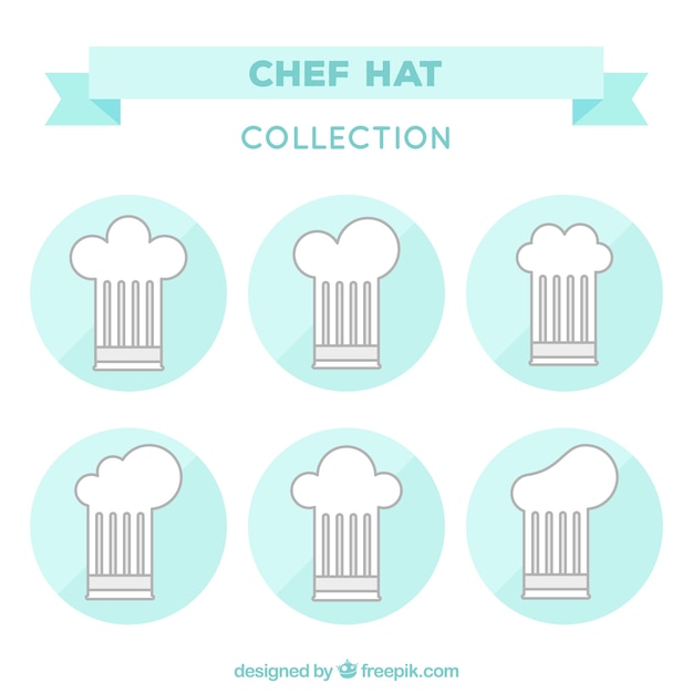 Free vector set of six chef hats in flat design