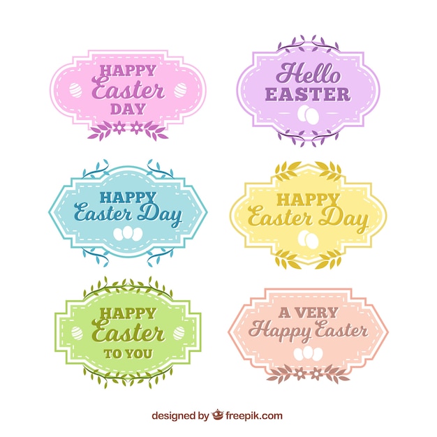 Free Vector set of six colored easter badges