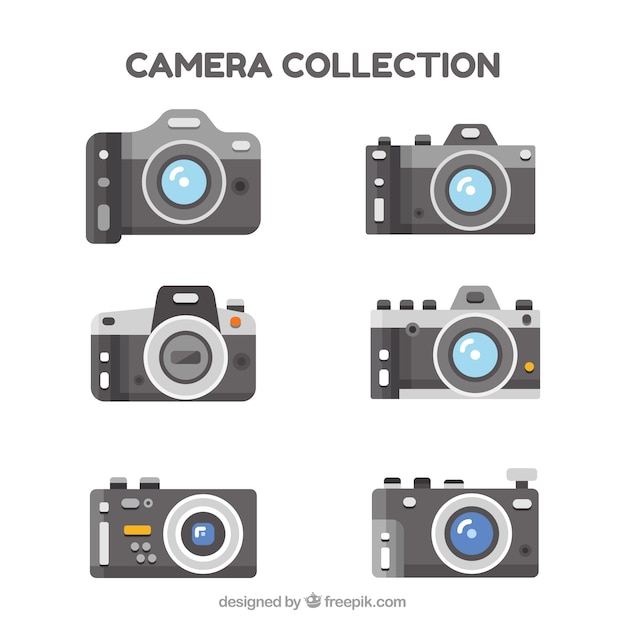 Free Vector set of six digital cameras in flat design