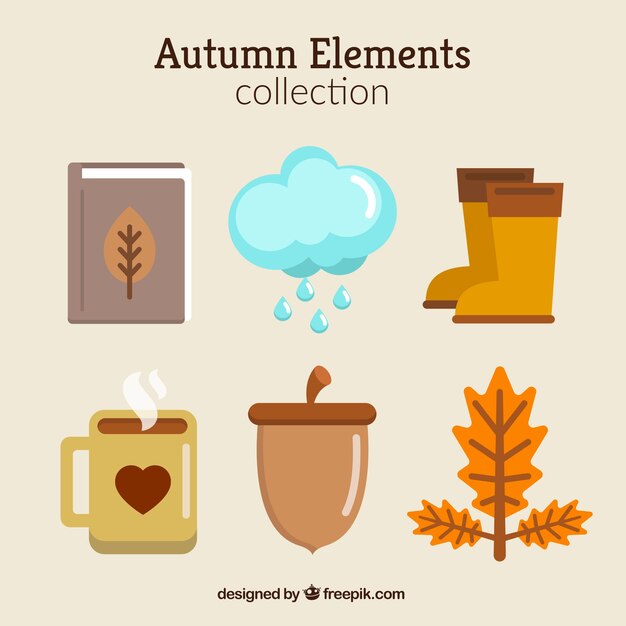 Set of six flat autumn elements