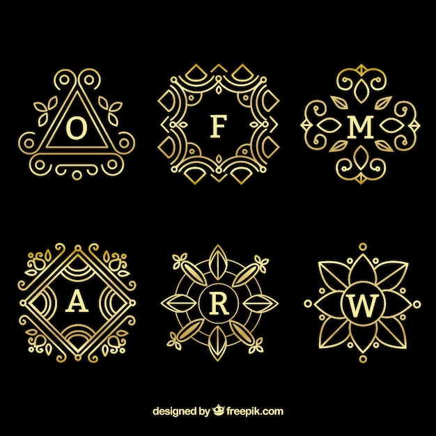 Set of six gold monograms