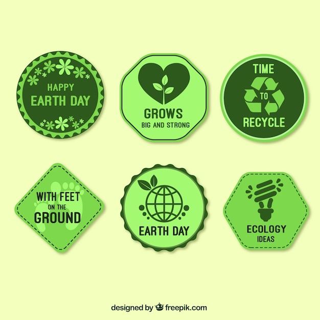 Set of six green stickers for mother earth day