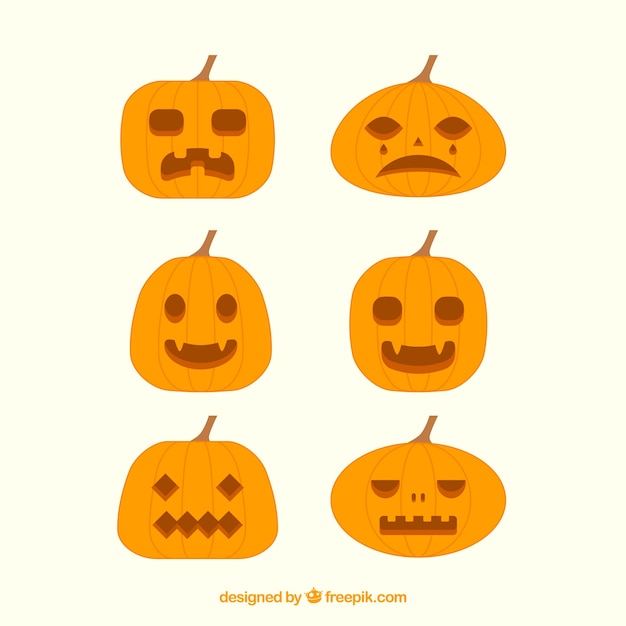 Set of six halloween pumpkins in flat design