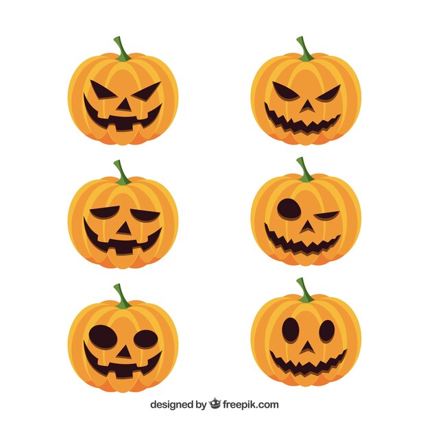 Set of six halloween pumpkins