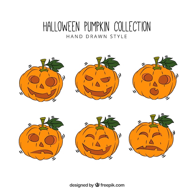 Set of six hand drawn halloween pumpkins